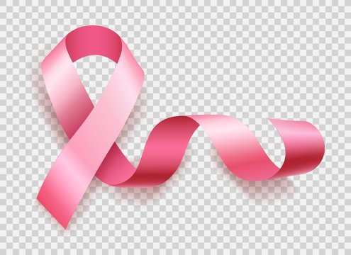 Breast cancer ribbon symbol. Vector realistic pink ribbon isolated on transparent background for awareness and healthcare concepts