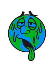 erde planet erderwärmung klimawandel gesicht comic cartoon kreis rund erschöpft sonne cool schwitzen heiß warm hitze sommer heiß kühl sonnig schweiß