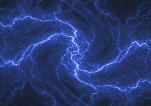 Blue lightning, abstract electrical background, power and energy concept