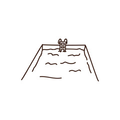 Vintage retro hand drawn pool illustration with outlines. Vector art