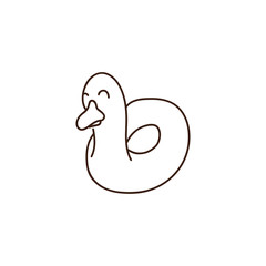 Yellow inflatable duck ring isolated on white. Vector hand drawn doodle illustration. Kid playful buoy icon.