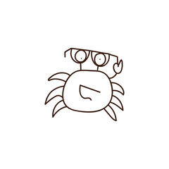Happy smiling cool crab with sunglasses. Vector doodle illustration concept. Beach summer and sea hand drawn cartoon character.