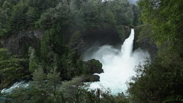 Huilo-Huilo waterfall, located in the Huilo-Huilo Biological Reserve in southern Chile's Lakes District.