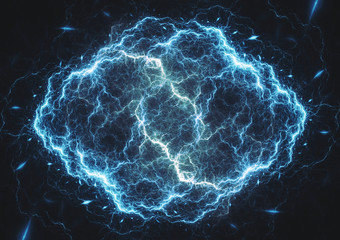 Blue lightning, abstract electrical background, power and energy concept