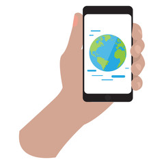 Hand holding a smartphone icon