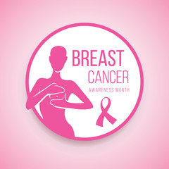 Breast cancer Awareness with human are Self Check For Breast Cancer sign in circle frame vector design