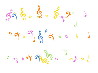 Music Notes Confetti Falling Chaos Vector. Music Symbols Texture Poster Background Elements. Party Night, Festival, Celebration or Concert, Melody Notes Trail. Decorative Song Sheets Chaos Effect.