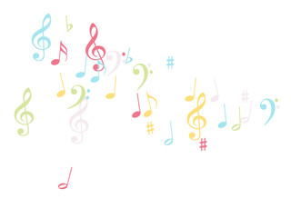 Music Notes Confetti Falling Chaos Vector. Music Symbols Texture Poster Background Elements. Party Night, Festival, Celebration or Concert, Melody Notes Trail. Decorative Song Sheets Chaos Effect.