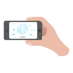 Hand holding a smartphone icon