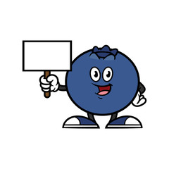 Cartoon Blueberry Character Holding Blank Sign
