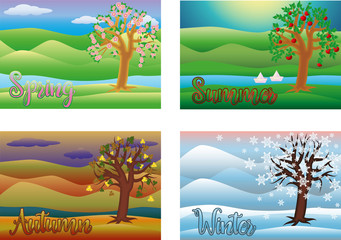 Four seasons card, vector illustration
