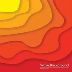 Yellow to Red 3D Wave Background. paper cut design. banner, flyer, poster or web site design. Paper cut style, Sunset on Beach vector illustration. 