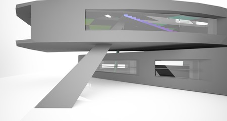 Abstract white and colored gradient  interior multilevel public space with window. 3D illustration and rendering.