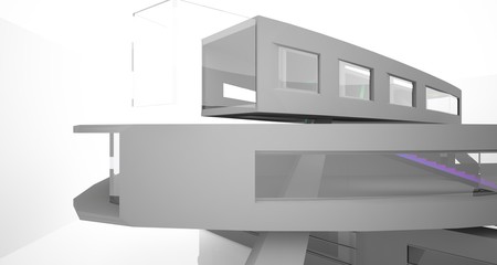 Abstract white and colored gradient  interior multilevel public space with window. 3D illustration and rendering.