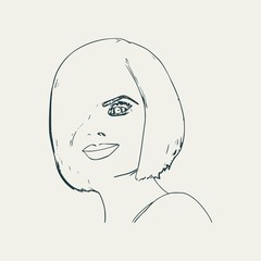 Face half turn view. Elegant outline silhouette of a female head. Portrait of a happy smiled woman