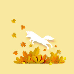 Autumn background with paper art design vector and illustration