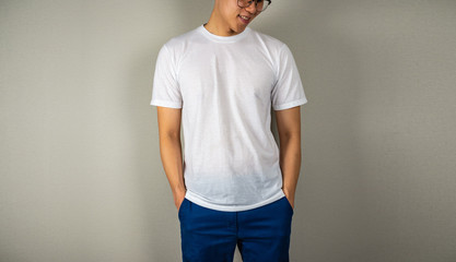 Man wearing empty white t-shirts