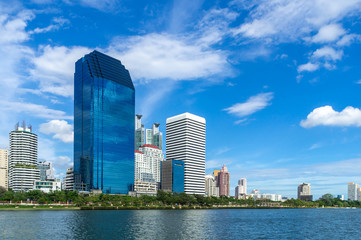 Fototapeta premium Bangkok city - Cityscape downtown Business district urban area ,reflection landscape Bangkok Thailand