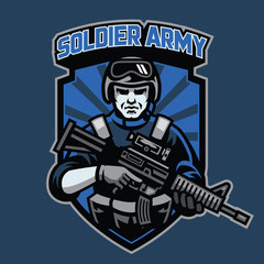 badge of soldier hold the assault rifle