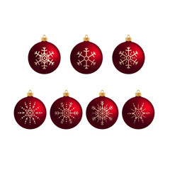 Set of red decorative Christmas balls.