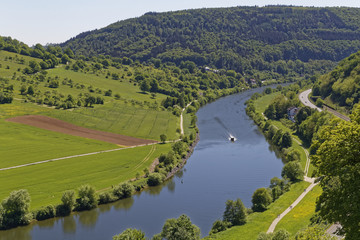 beautiful river Neckar in Neckarsteinach and Dilsberg