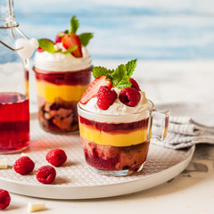 Fruit Cake, Jelly and Berry Individual Trifles