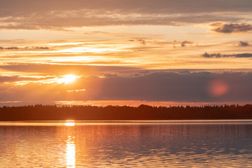 Valdai. Ecological trails of Russia. Dawn over lake Valdai