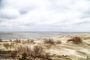 Beautiful view on sand dunes of the Curonian spit. Nida in Lithuania and Kaliningrad region in Russia