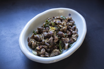 Fried Chicken giblets in Korean style which is called the Dak-ttongjip