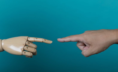 Fototapeta premium Closeup of male hand pointing. Isolated on light background