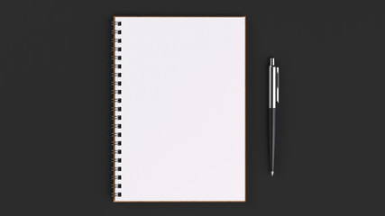 Blank notebook with pen on table