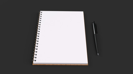 Blank notebook with pen on table