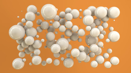 White spheres of random size on orange background