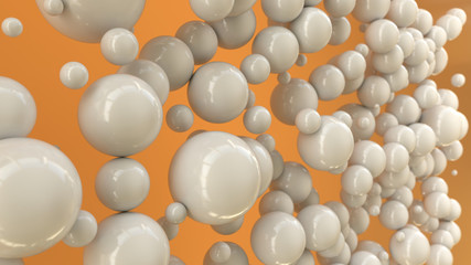 White spheres of random size on orange background