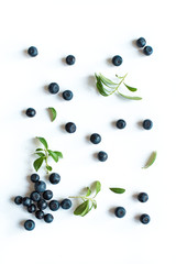 Fresh blueberries and leaves
