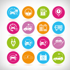 electric car icons, eco car icons