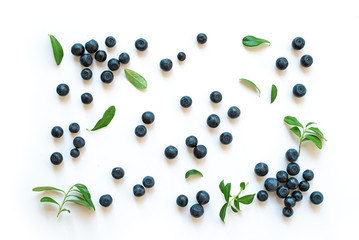 Fresh blueberries and leaves