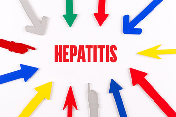 Colorful Arrows Showing to Center with a word HEPATITIS