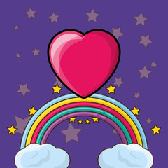 rainbow and heart over purple background, colorful design. vector illustration