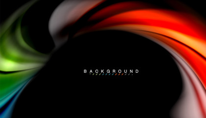 Fluid colors abstract background, twisted liquid design on black, colorful marble or plastic wave texture backdrop, multicolored template for business or technology presentation or web brochure cover