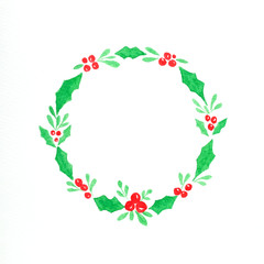 Christmas wreath watercolor painting on white paper background, Illustration art design Christmas greeting card background