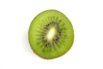 Fototapeta na wymiar Macro view of a Kiwi cut in half isolated on white background
