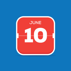 June 10 Calendar Flat Icon