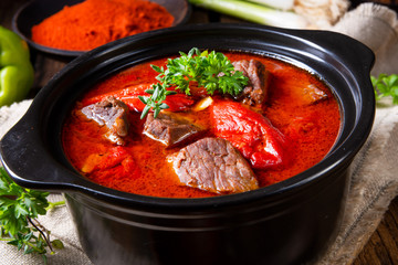 A real Hungarian goulash with beef and paprika