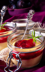 for breakfast fresh semolina pudding with cinnamon and plums