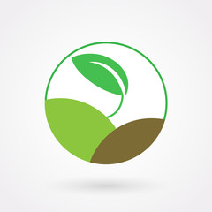  Organic logo with green leaf. Vector