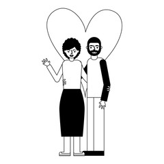 grandpa and grandma waving hand love heart