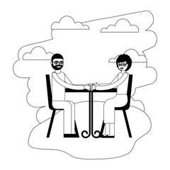 grandpa and grandma sitting chair with table landscape