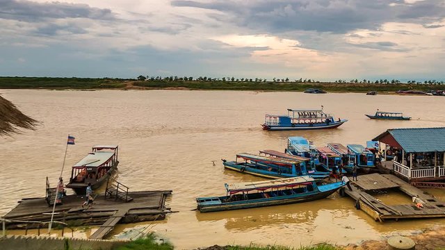 Time lapse of the local port at Tonle Sap in Siem Reap province of Cambodia