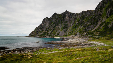 Fototapeta na wymiar Landscape with coastline of Andoya island near Stave village, vesteralen, Norway